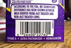 Label of milk treated with rBST